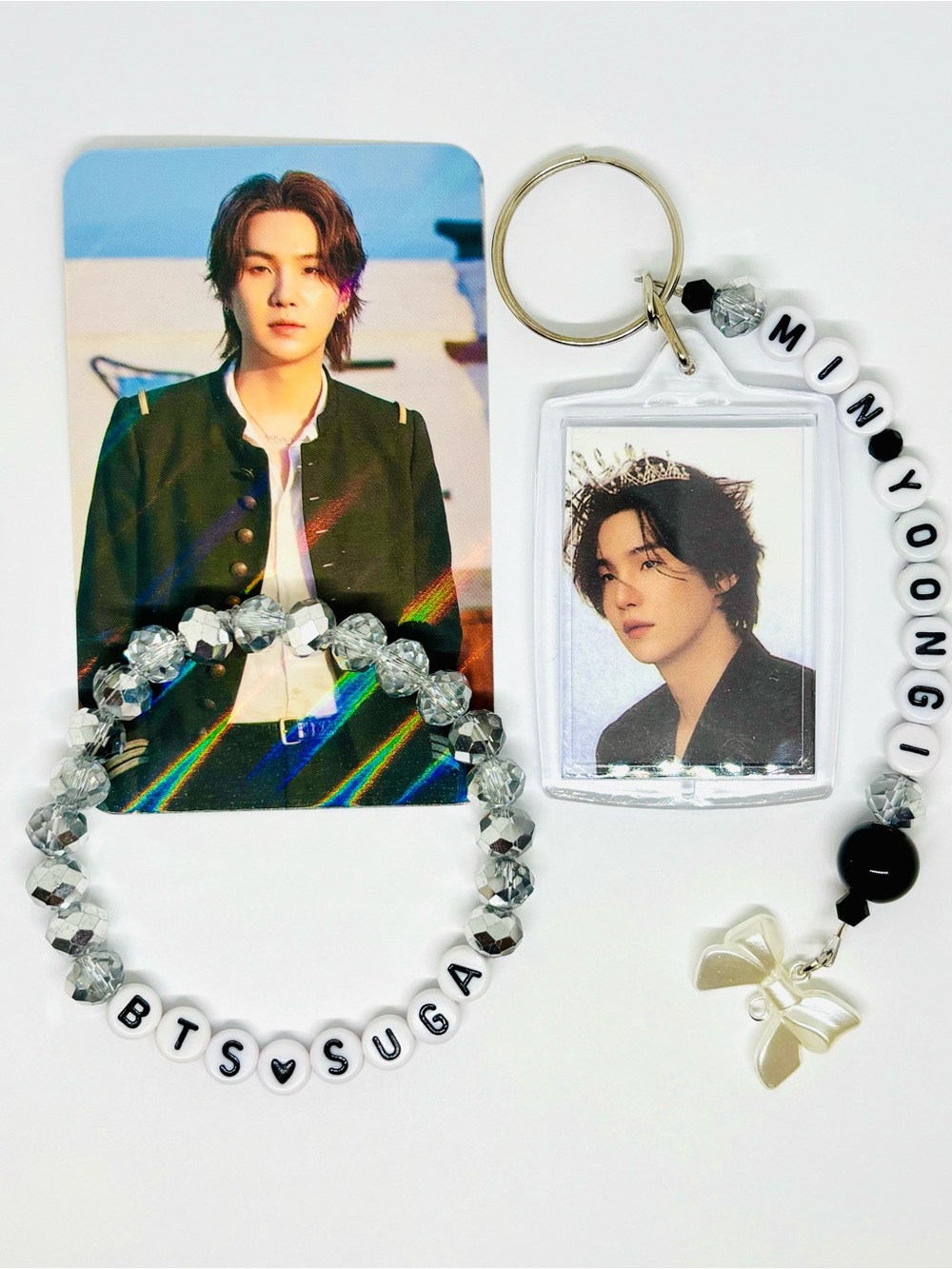 (3pcs) BTS SUGA MIN YOONGI PHOTO KEYCHAIN BRACELET PHOTO CARD BUNDLE - Picture 2 of 8